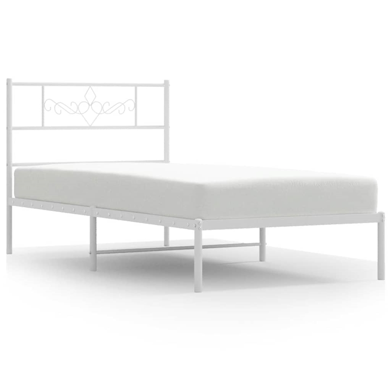 vidaXL 39.4 x 74.8 Powder-Coated Stee Bed Frame in White