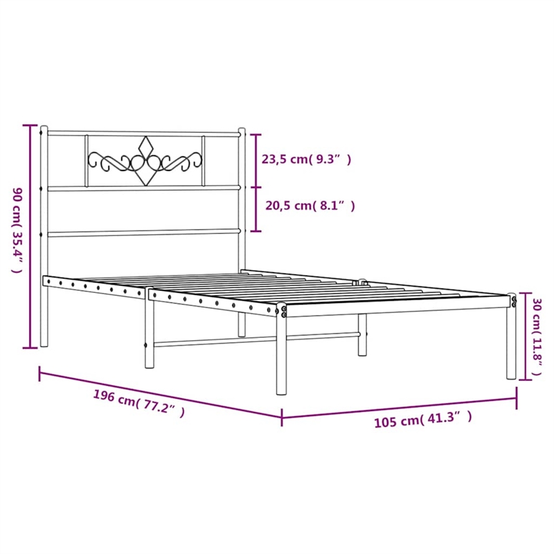 vidaXL 39.4 x 74.8 Powder-Coated Stee Bed Frame in White