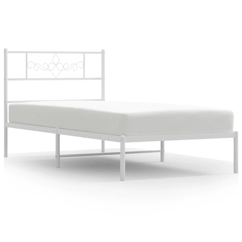 vidaXL Powder-Coated Steel Single Metal Bed Frame in White