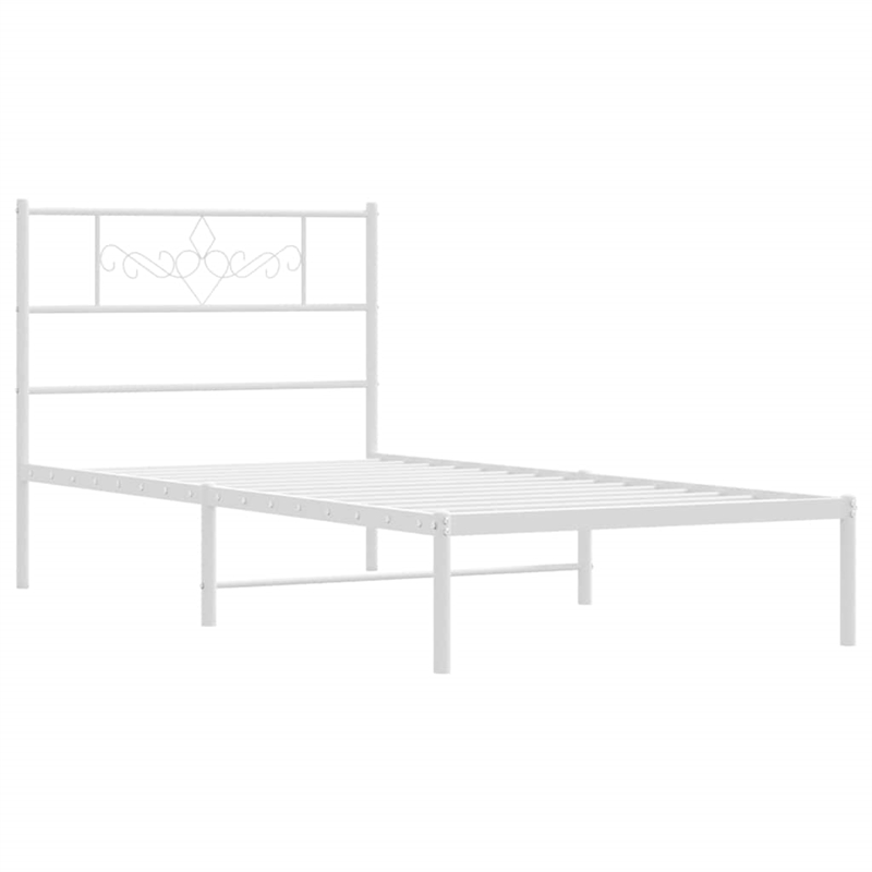 vidaXL Powder-Coated Steel Single Metal Bed Frame in White