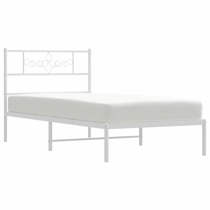 vidaXL Powder-Coated Steel Single Metal Bed Frame in White