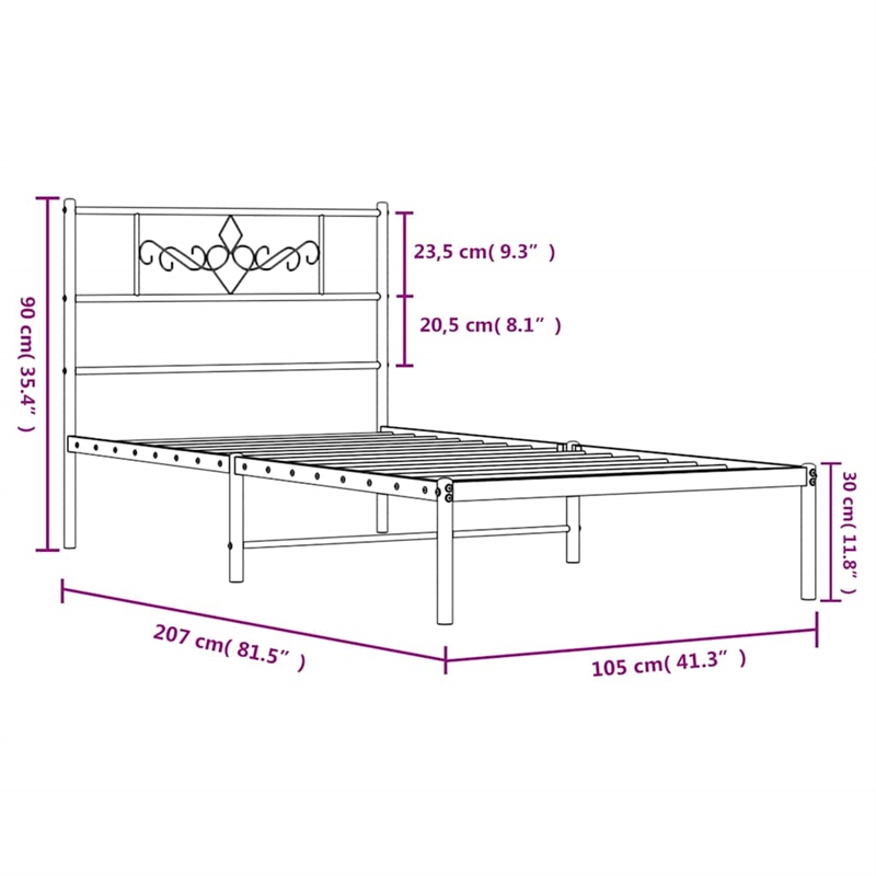 vidaXL Powder-Coated Steel Single Metal Bed Frame in White