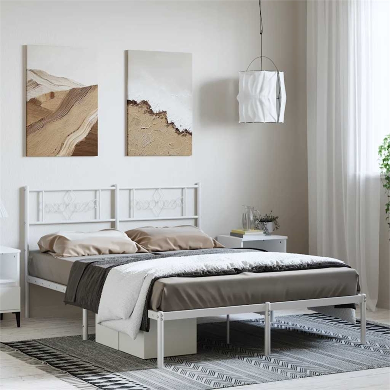 vidaXL Powder-Coated Steel King Size Bed Frame in White