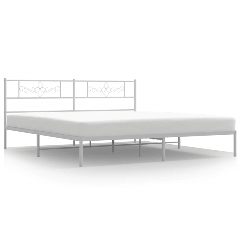vidaXL Rectangular Powder-Coated Steel Full Bed Frame in White