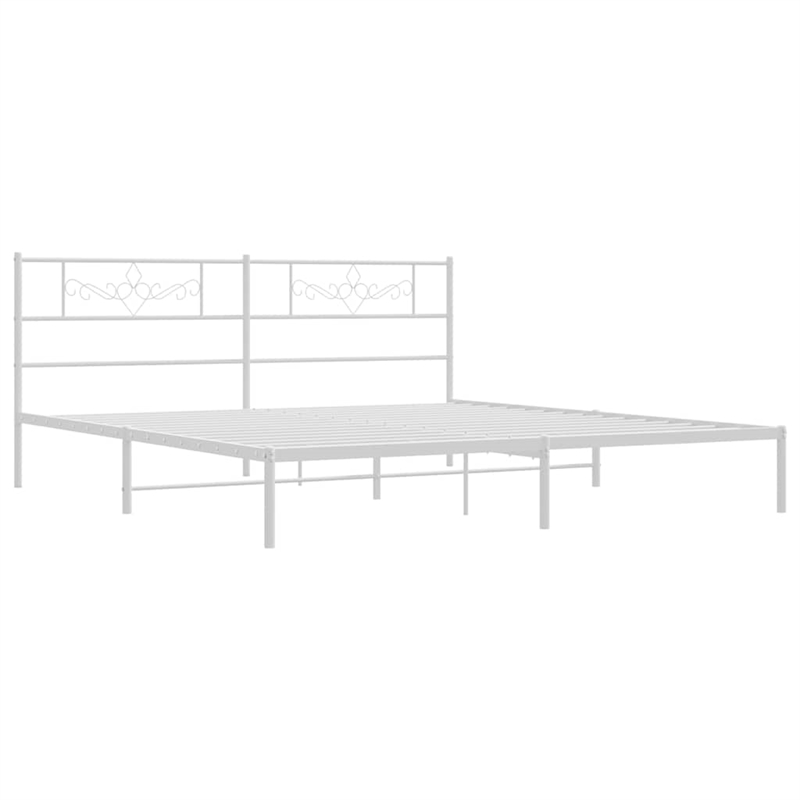 vidaXL Rectangular Powder-Coated Steel Full Bed Frame in White