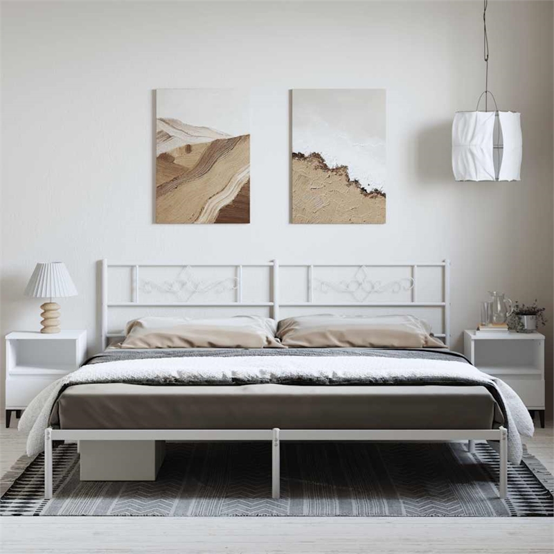 vidaXL Rectangular Powder-Coated Steel Full Bed Frame in White