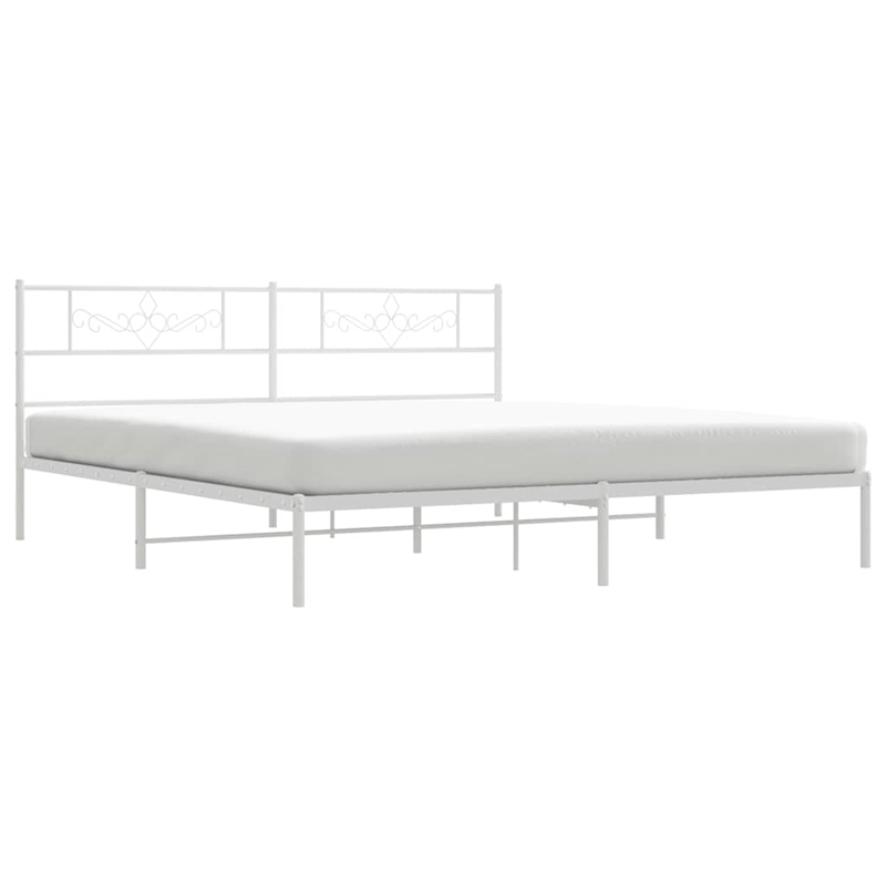 vidaXL Rectangular Powder-Coated Steel Full Bed Frame in White