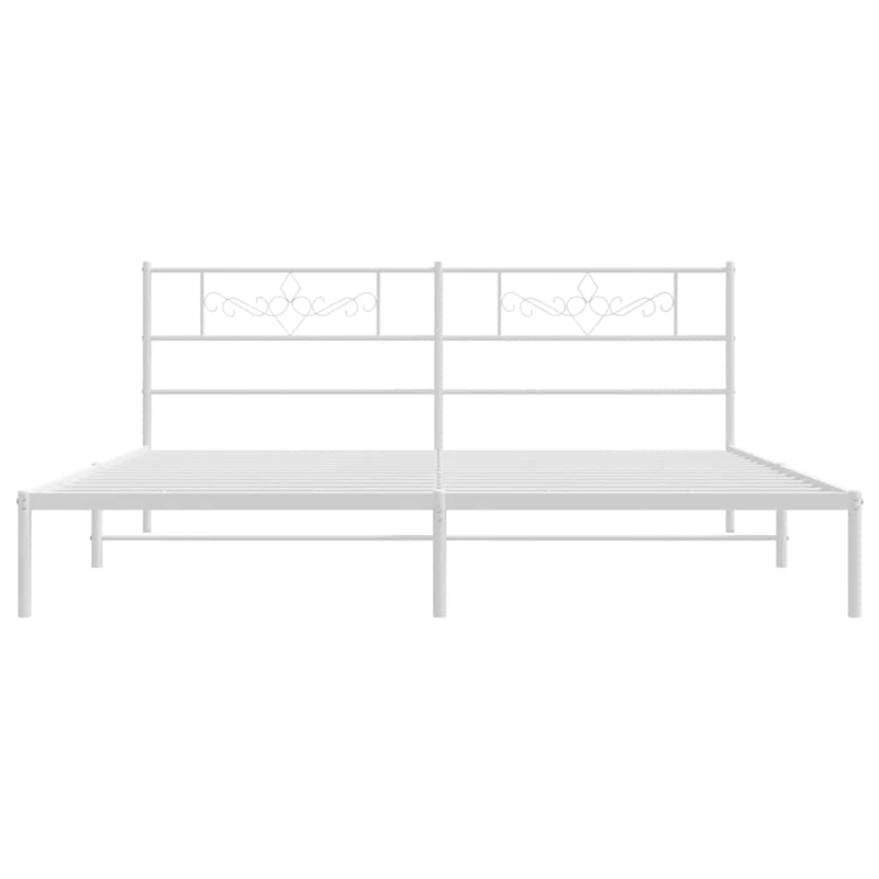 vidaXL Rectangular Powder-Coated Steel Full Bed Frame in White