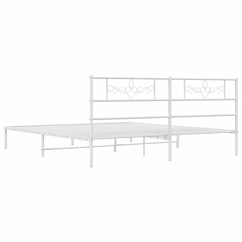 vidaXL Rectangular Powder-Coated Steel Full Bed Frame in White