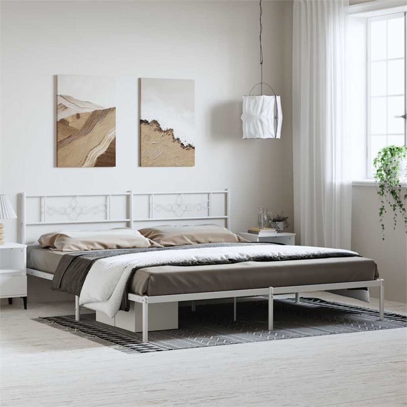 vidaXL76 x 80 Powder-Coated Stee Bed Frame in White