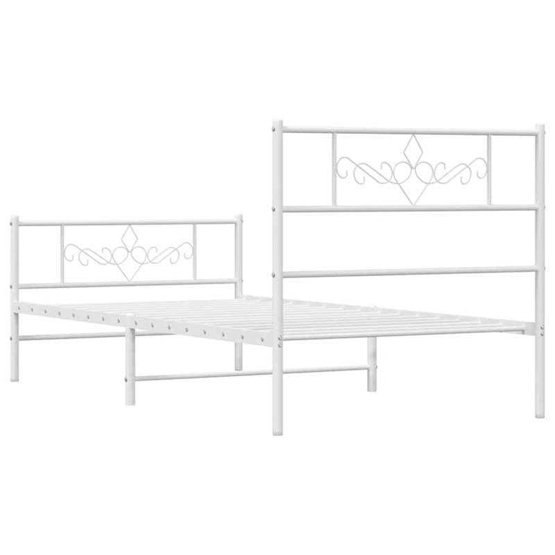 vidaXL Rectangular Powder-Coated Steel Twin Bed Frame in White