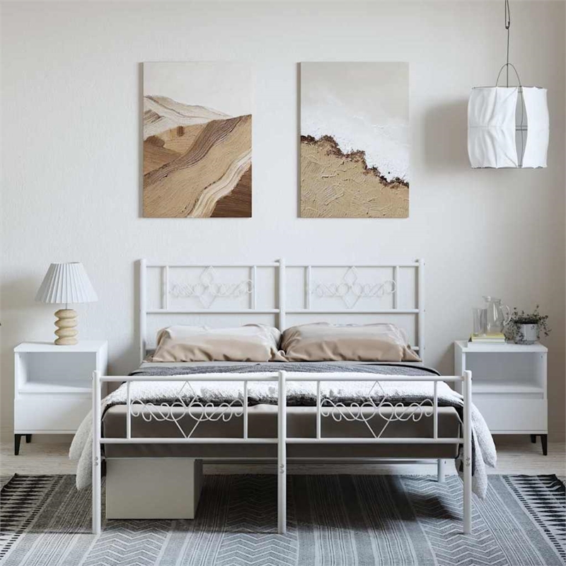 vidaXL Powder Coated Steel Full/Double Size Bed Frame in White