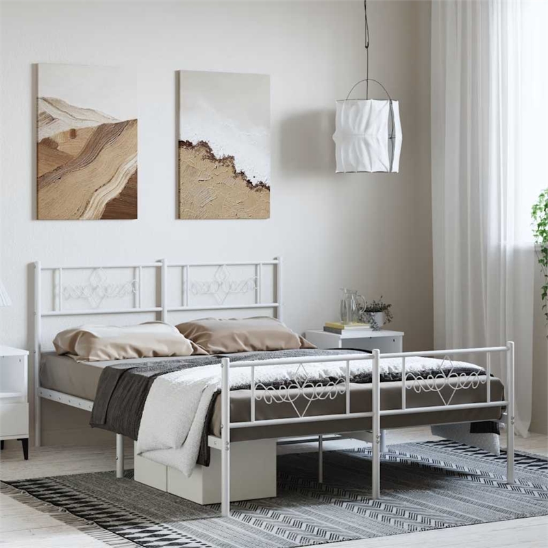 vidaXL Powder Coated Steel Full/Double Size Bed Frame in White