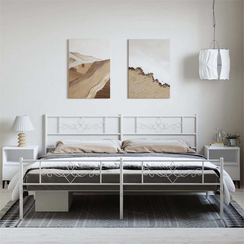 vidaXL 76 x 80 Powder-Coated Stee Bed Frame in White