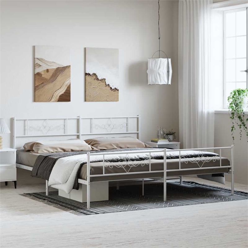 vidaXL 76 x 80 Powder-Coated Stee Bed Frame in White