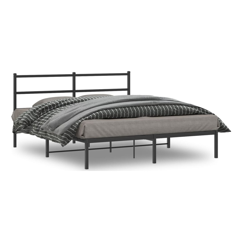 vidaXL Rectangular Powder-Coated Steel King Bed Frame in Black