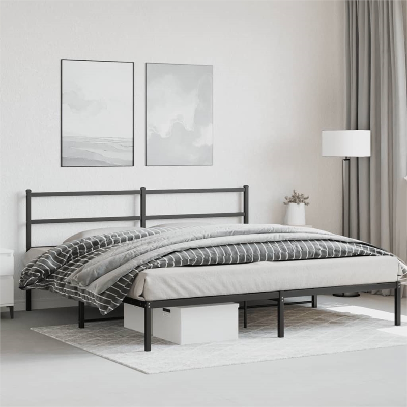 vidaXL Rectangular Powder-Coated Steel Full Bed Frame in Black