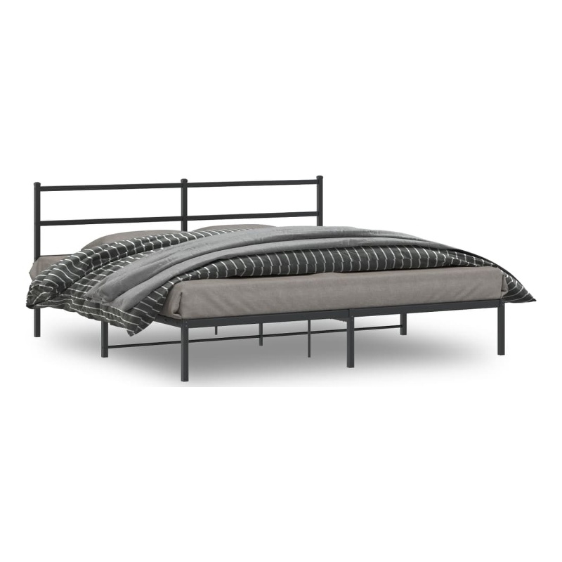 vidaXL Rectangular Powder-Coated Steel Full Bed Frame in Black