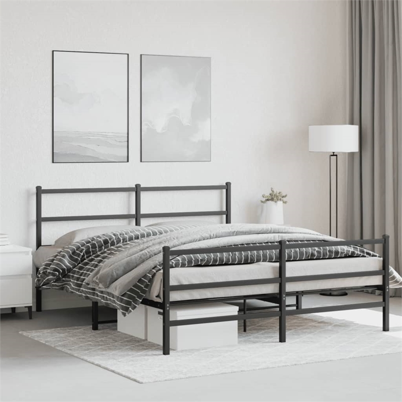 vidaXL 60 x 79 Powder-Coated Stee Bed Frame in Black