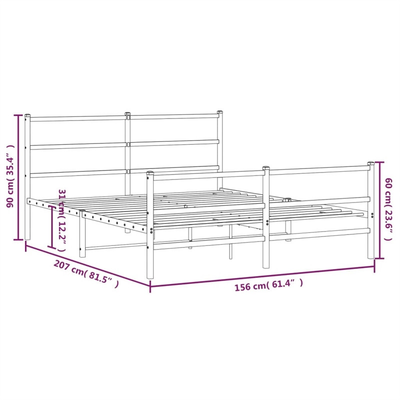 vidaXL 60 x 79 Powder-Coated Stee Bed Frame in Black