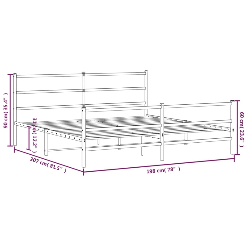 vidaXL 76 x 79.9 Steel Powder-Coated Bed Frame in Black