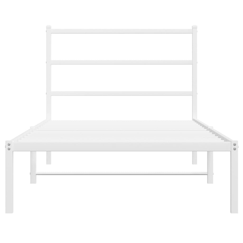 vidaXL Rectangular Powder-Coated Steel Twin Bed Frame in White