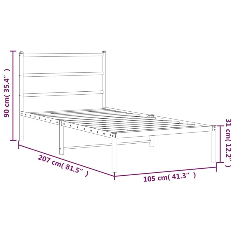 vidaXL Rectangular Powder-Coated Steel Twin Bed Frame in White