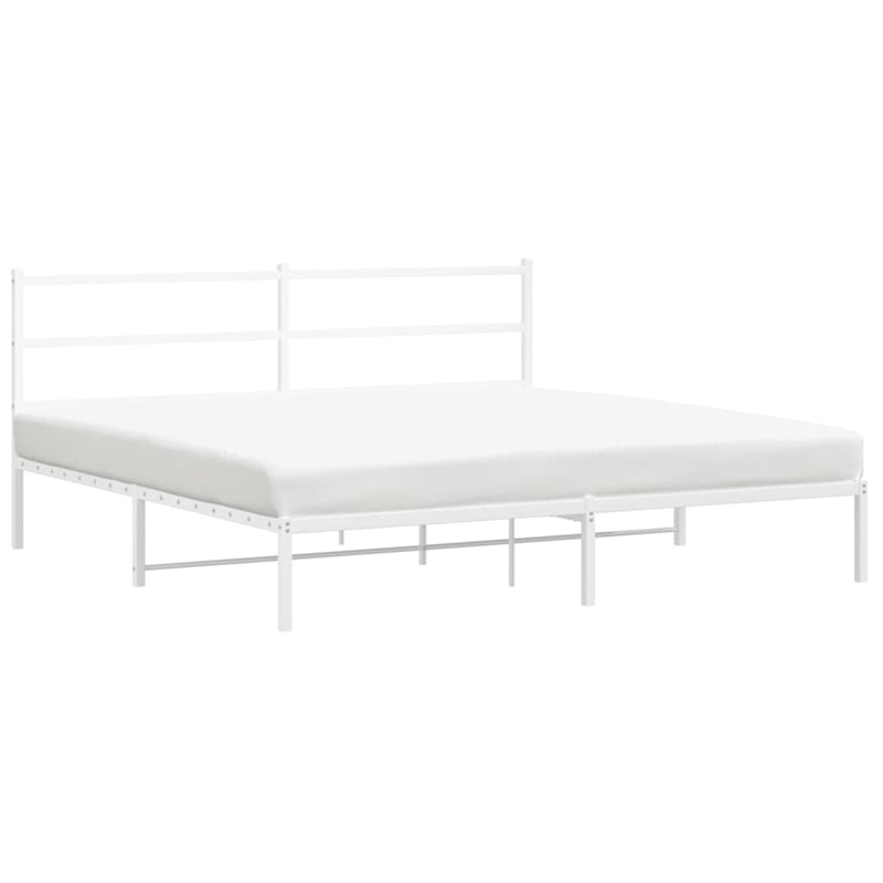 vidaXL Rectangular Powder-Coated Steel Full Bed Frame in White