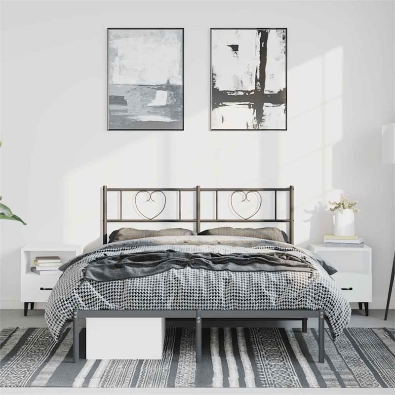 vidaXL Rectangular Powder-Coated Steel Full Bed Frame in Black