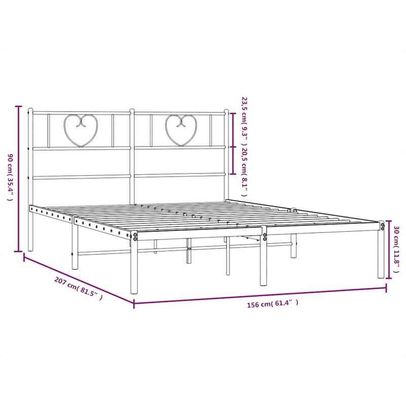 vidaXL Rectangular Powder-Coated Steel Full Bed Frame in Black