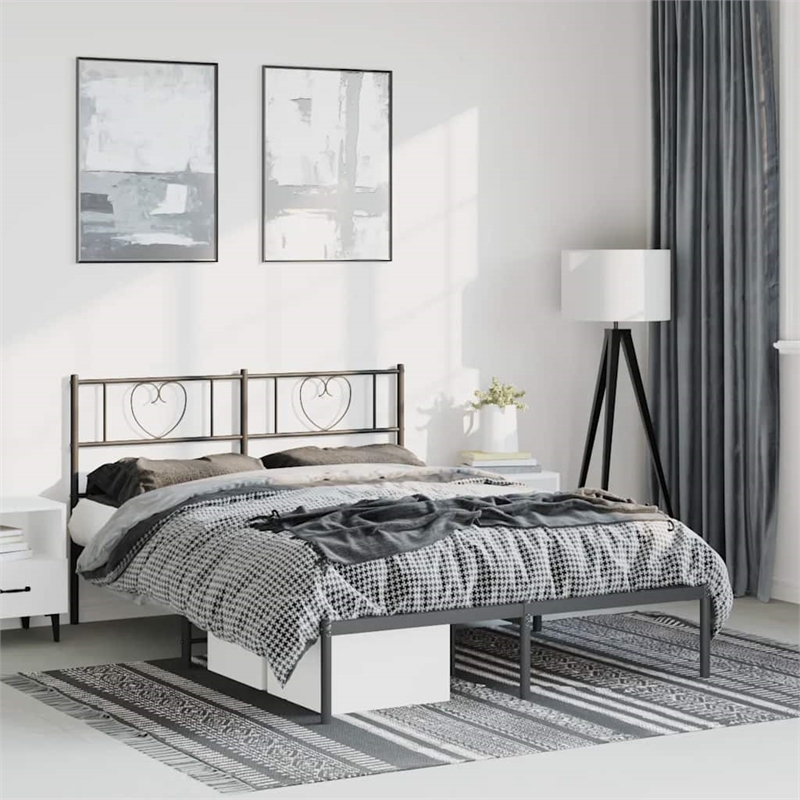 vidaXL Rectangular Powder-Coated Steel Full Bed Frame in Black