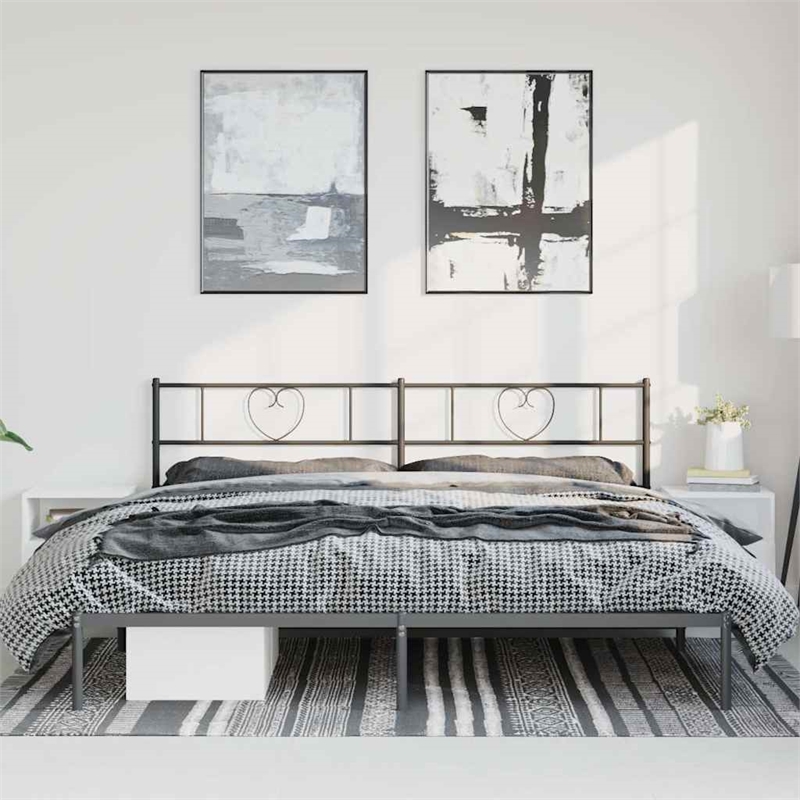vidaXL Powder-Coated Steel King/Double Bed Frame in Black