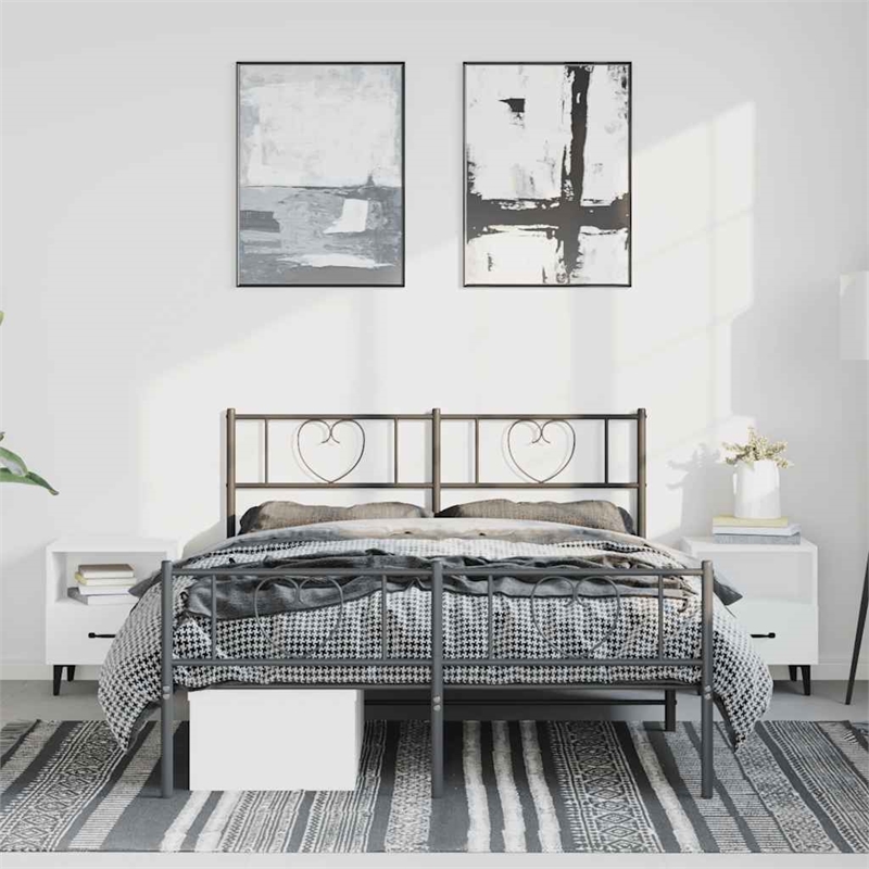 vidaXL 53.1x74.8 Powder-Coated Steel Bed Frame in Black