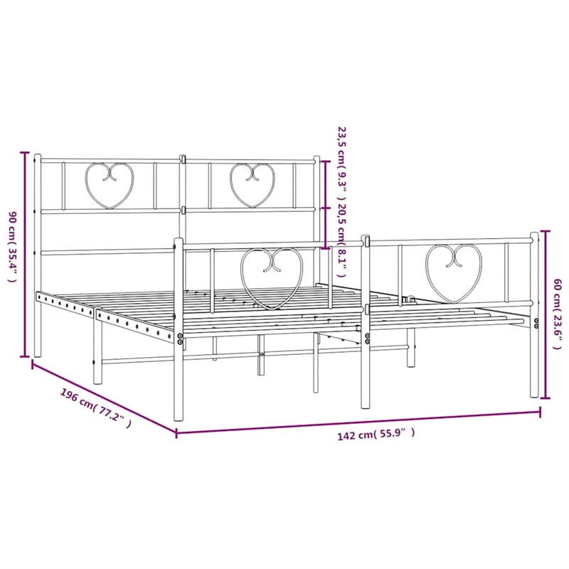 vidaXL 53.1x74.8 Powder-Coated Steel Bed Frame in Black