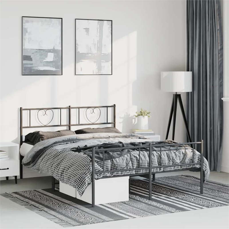 vidaXL 53.1x74.8 Powder-Coated Steel Bed Frame in Black