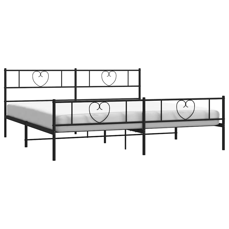 vidaXL Powder-Coated Steel Cal King/Double Bed Frame in Black