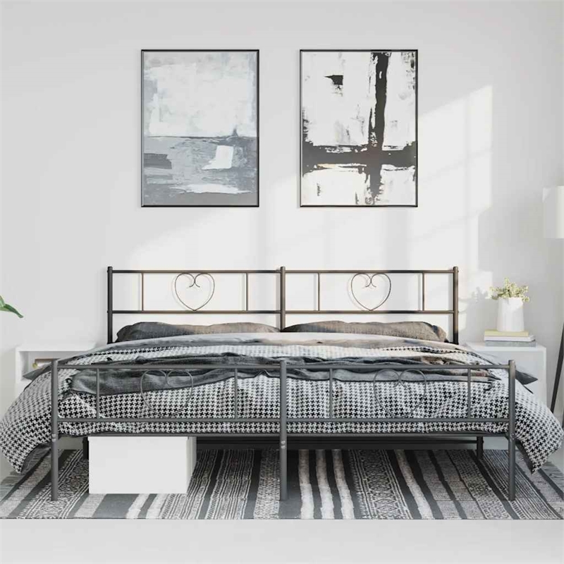vidaXL Powder-Coated Steel Cal King/Double Bed Frame in Black