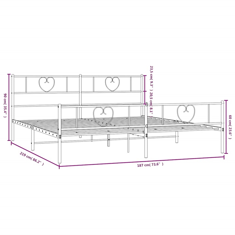 vidaXL Powder-Coated Steel Cal King/Double Bed Frame in Black