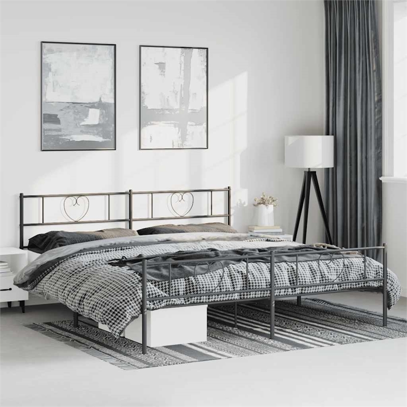 vidaXL Powder-Coated Steel Cal King/Double Bed Frame in Black