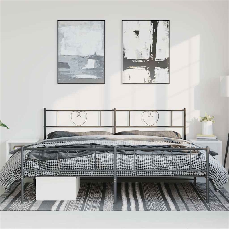 vidaXL 76 x 80 Powder-Coated Steel Bed Frame in Black
