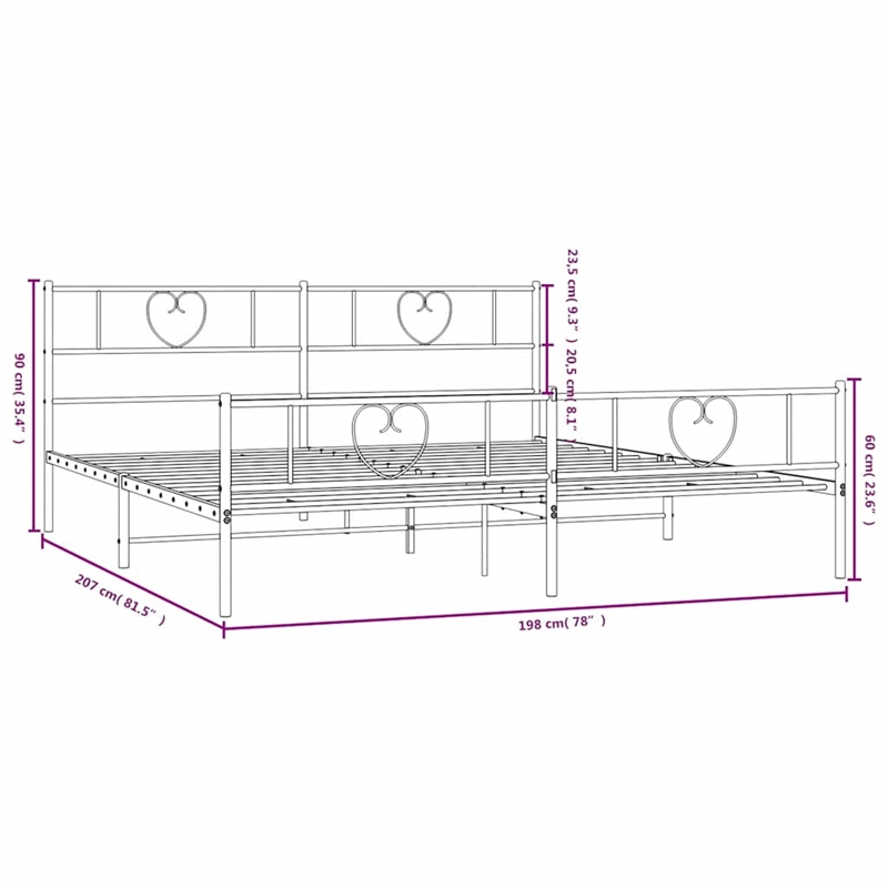 vidaXL 76 x 80 Powder-Coated Steel Bed Frame in Black
