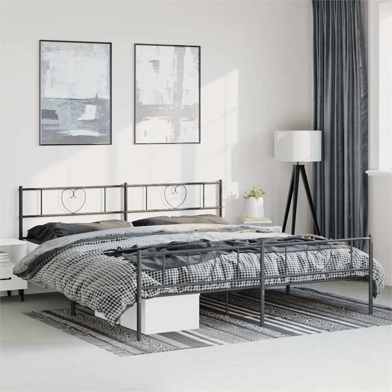 vidaXL 76 x 80 Powder-Coated Steel Bed Frame in Black