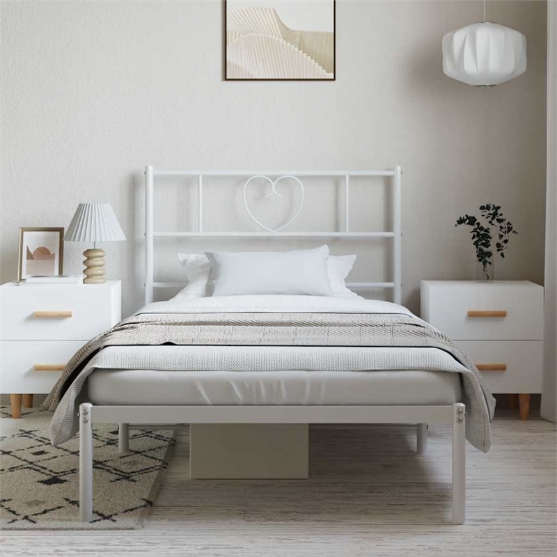 vidaXL Powder-Coated Steel Single Bed Bed Frame in White