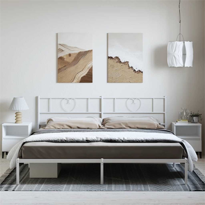 vidaXL 72.0x84.0 Powder-Coated Steel Bed Frame in White