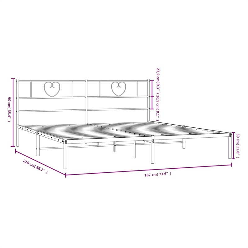 vidaXL 72.0x84.0 Powder-Coated Steel Bed Frame in White