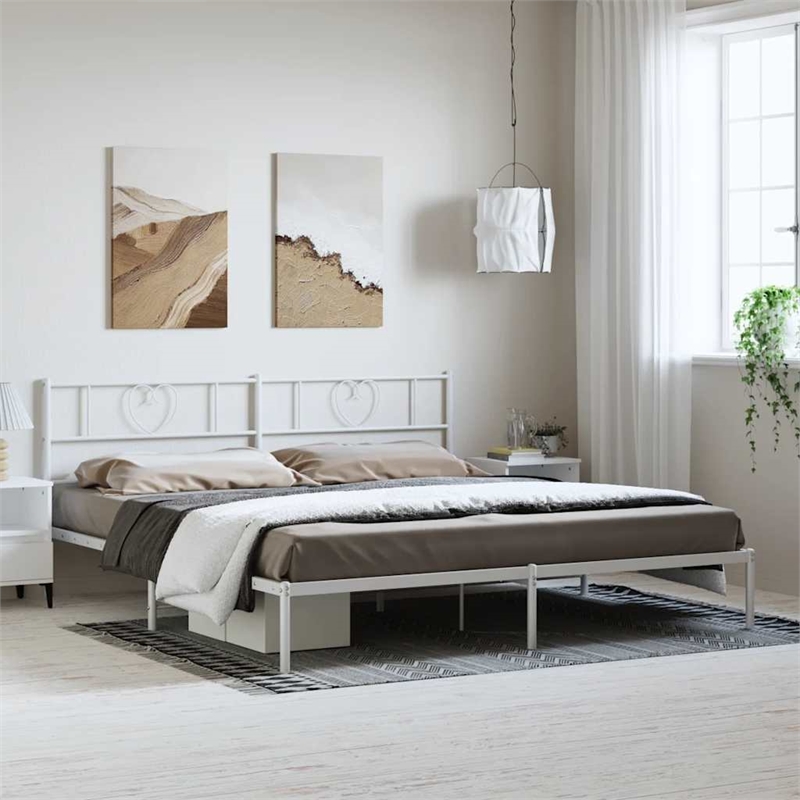 vidaXL 72.0x84.0 Powder-Coated Steel Bed Frame in White