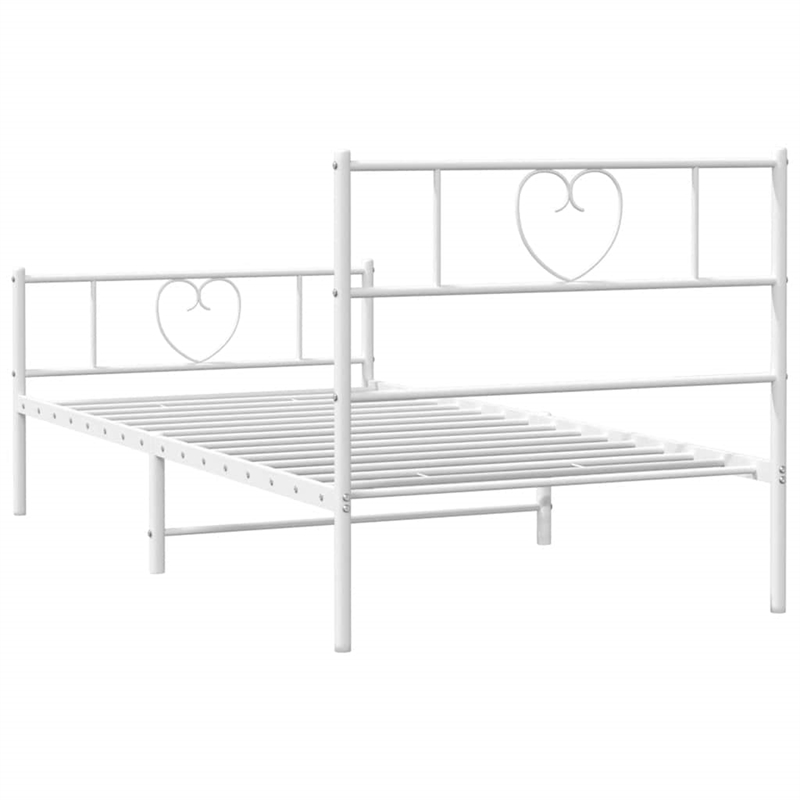 vidaXL Rectangular Powder-Coated Steel Twin Bed Frame in White