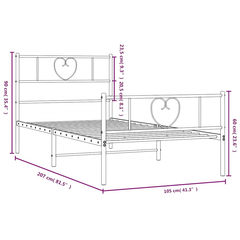 vidaXL Rectangular Powder-Coated Steel Twin Bed Frame in White