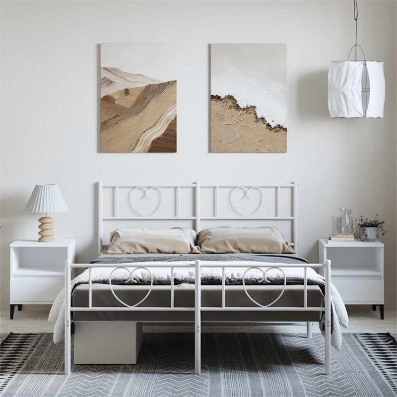 vidaXL Powder-Coated Steel Full/Double Bed Frame in White