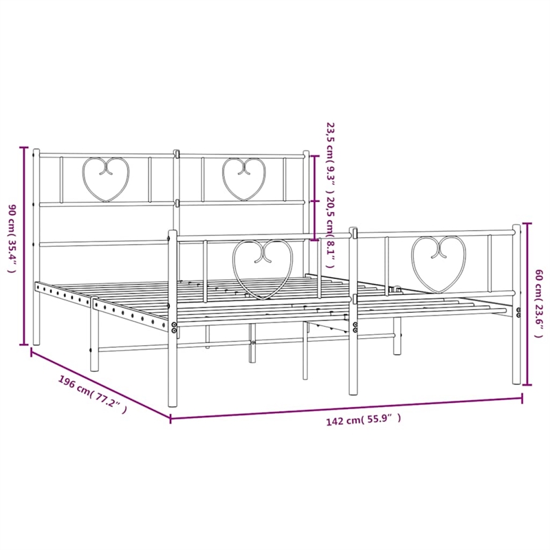 vidaXL Powder-Coated Steel Full/Double Bed Frame in White